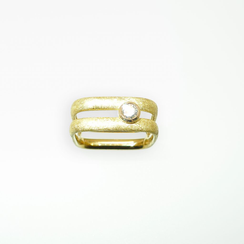 Quadratring doppelt, Gelbgold 750, Brilliant Lupenrein, 0,20ct