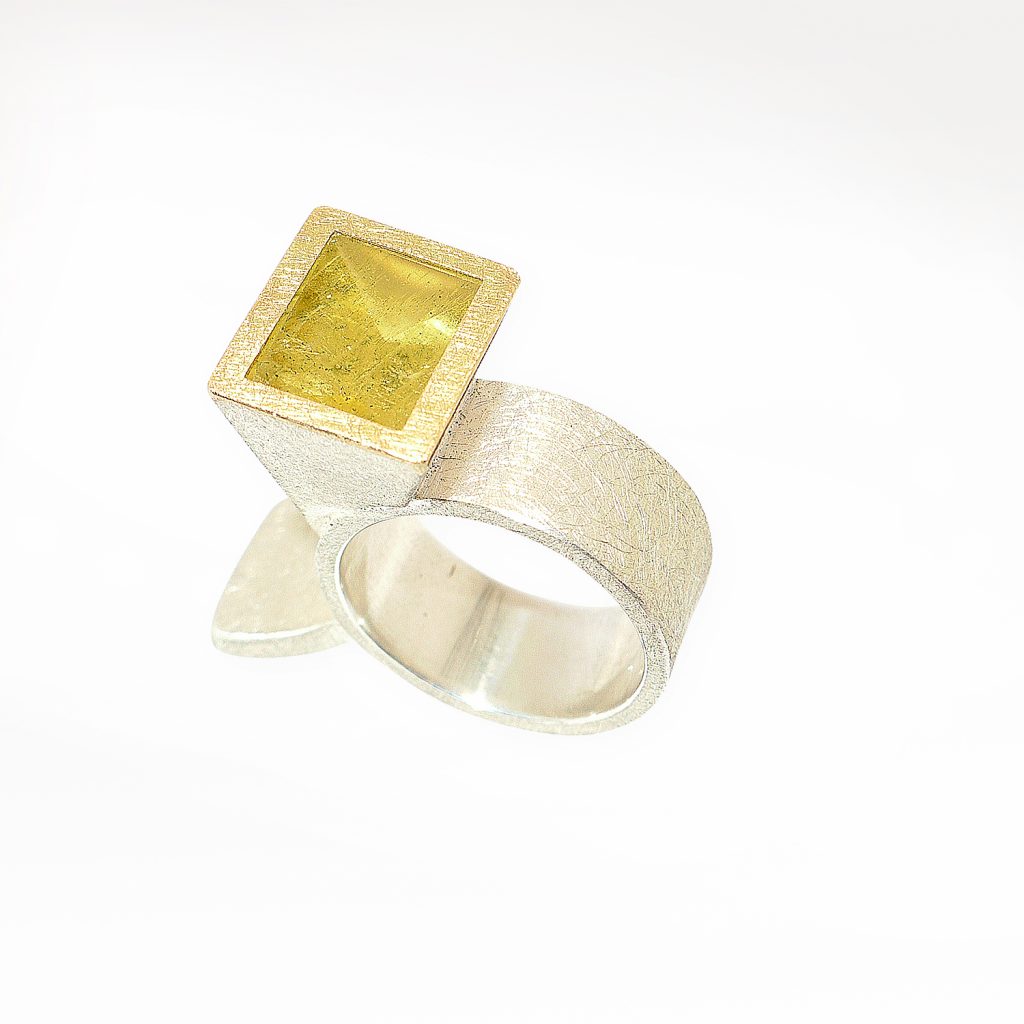 Tuetenring-Silber-925-Gelbgold-750-Lemoncitrin_web Tütenring, Silber 925, Gelbgold 750, Lemoncitrin